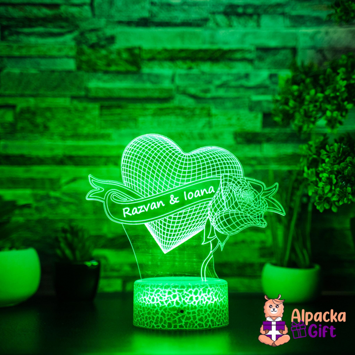 Lampă 3D Inimă cu Trandafir [2]