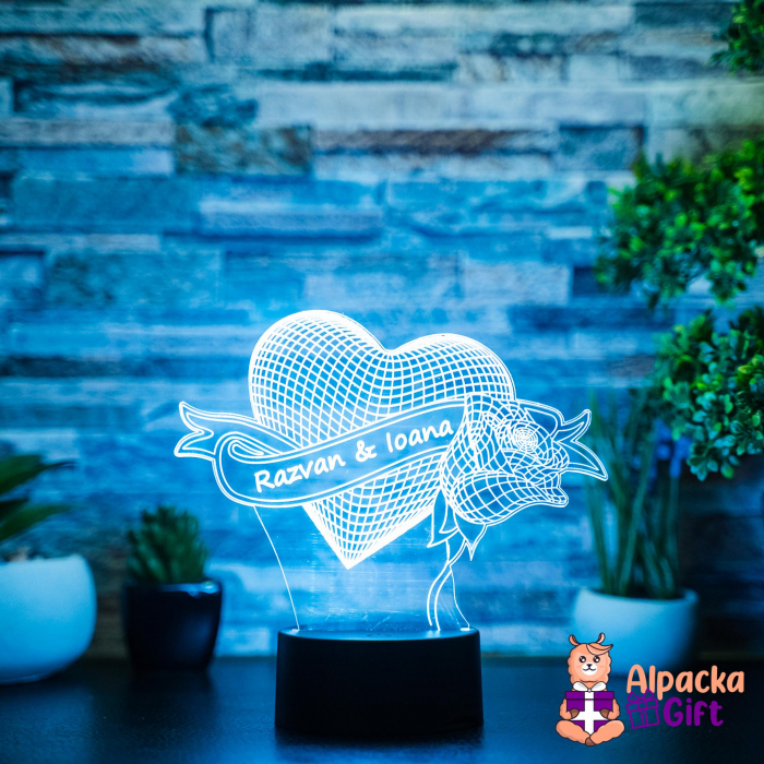 Lampă 3D Inimă cu Trandafir [3]