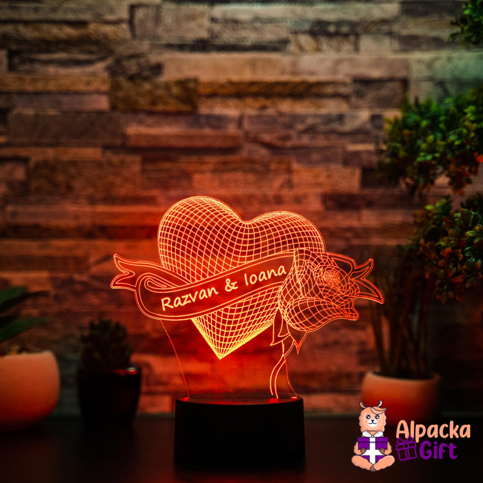 Lampă 3D Inimă cu Trandafir [2]