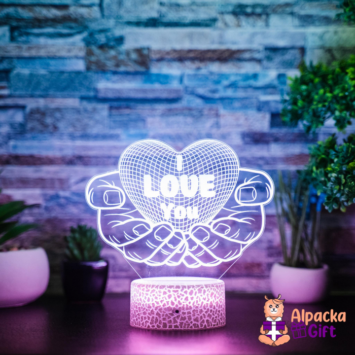 Lampă 3D Inimă în Palme I LOVE YOU [2]