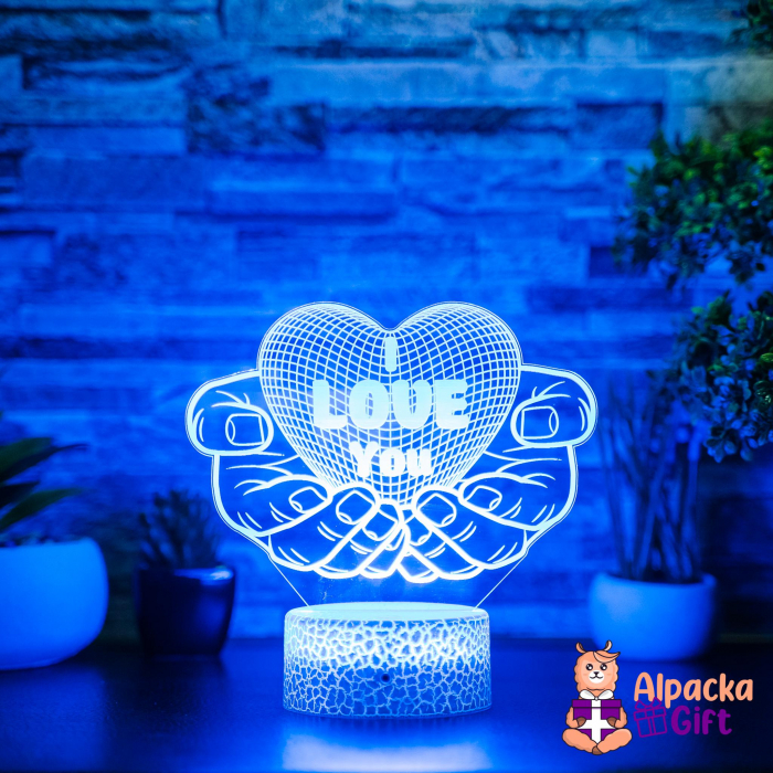 Lampă 3D Inimă în Palme I LOVE YOU [4]