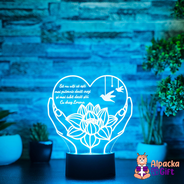 Lampă 3D Inimă în Palme Trandafir [2]