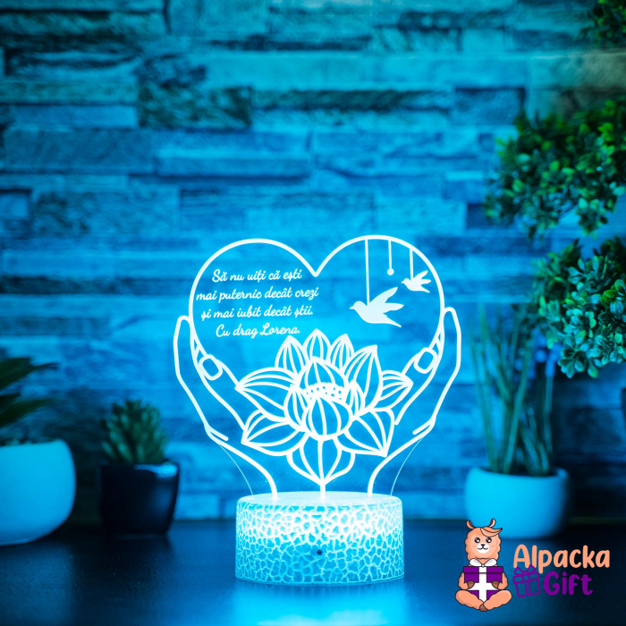 Lampă 3D Inimă în Palme Trandafir [5]