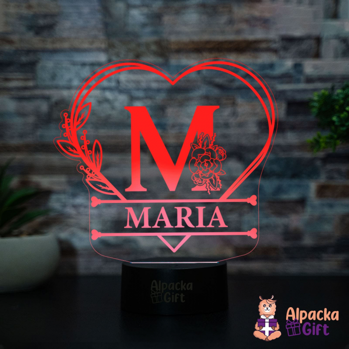 Lampa 3D - Initiala + Nume in Inima [3]