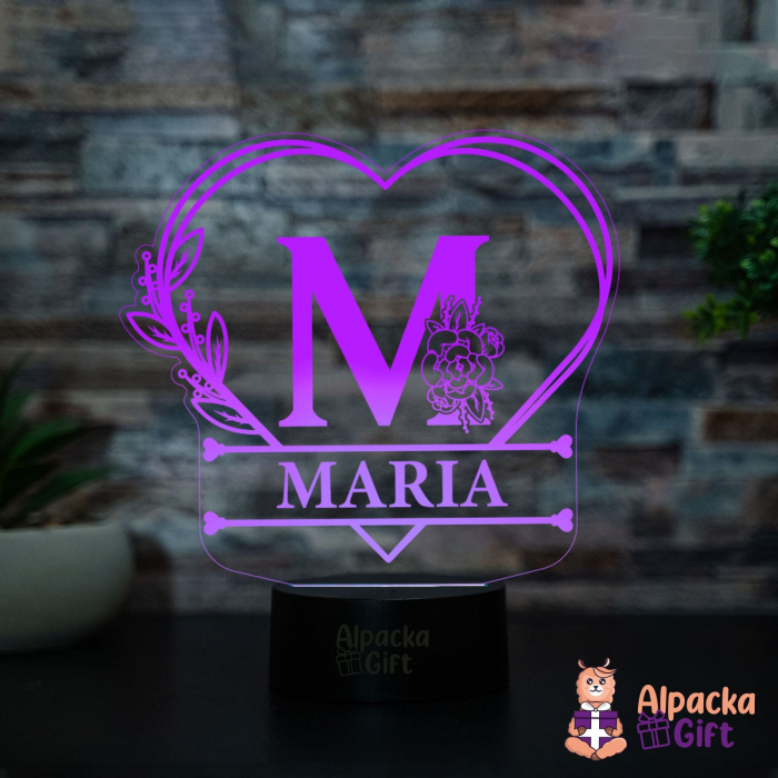 Lampa 3D - Initiala + Nume in Inima [4]