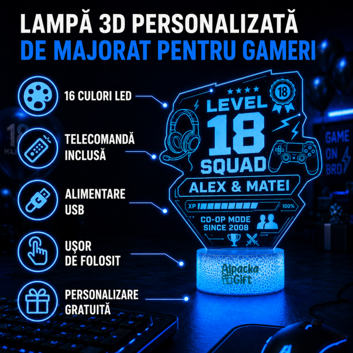 Lampă 3D Personalizată de Majorat pentru Gameri [4]
