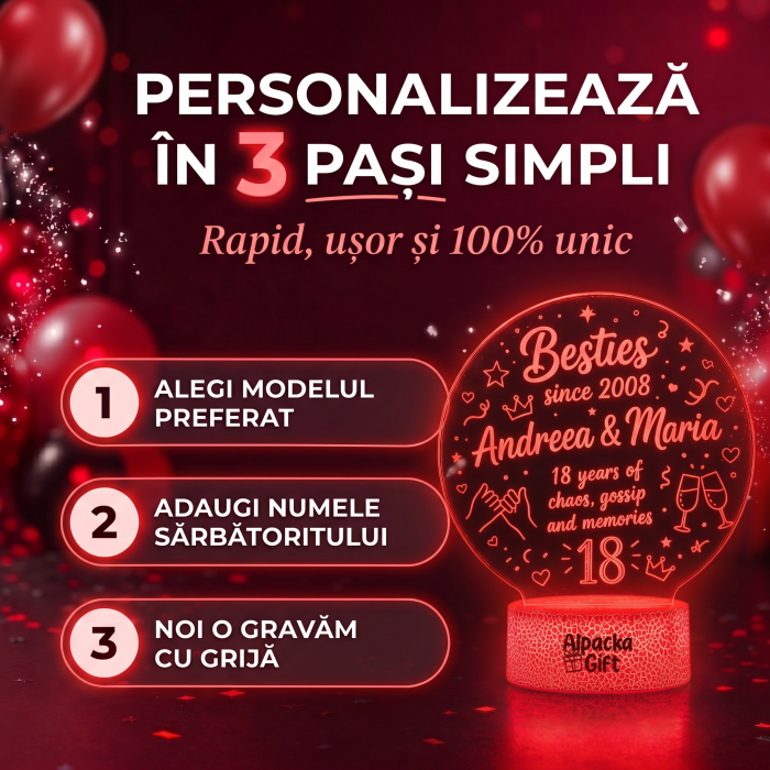 Lampă 3D Personalizată de Majorat Besties Since 2008 [3]