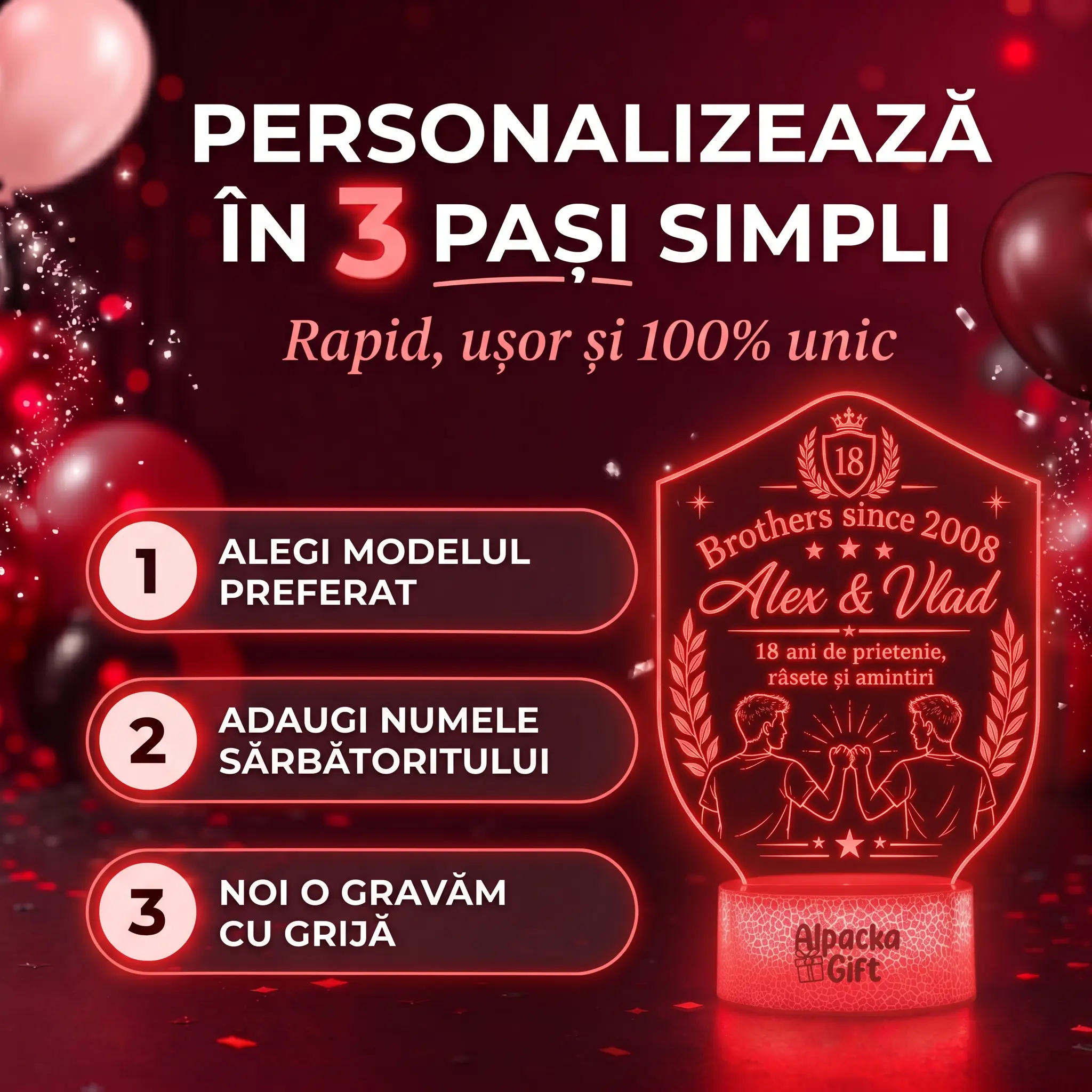 Lampă 3D Personalizată de Majorat Brothers Since 2008 [3]