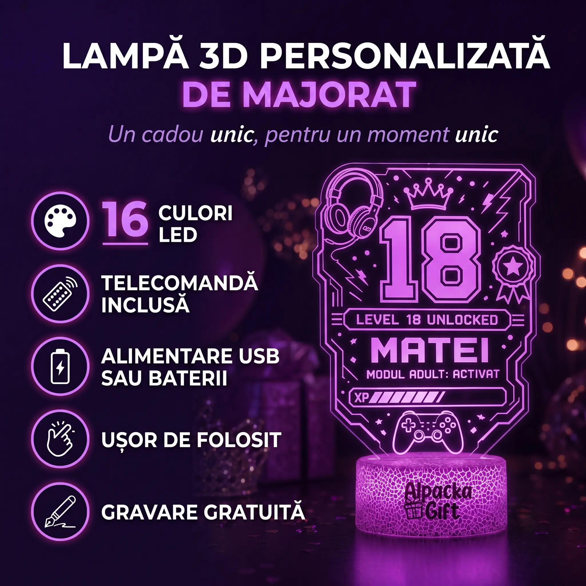 Lampă 3D Personalizată de Majorat pentru Gameri 2 [4]