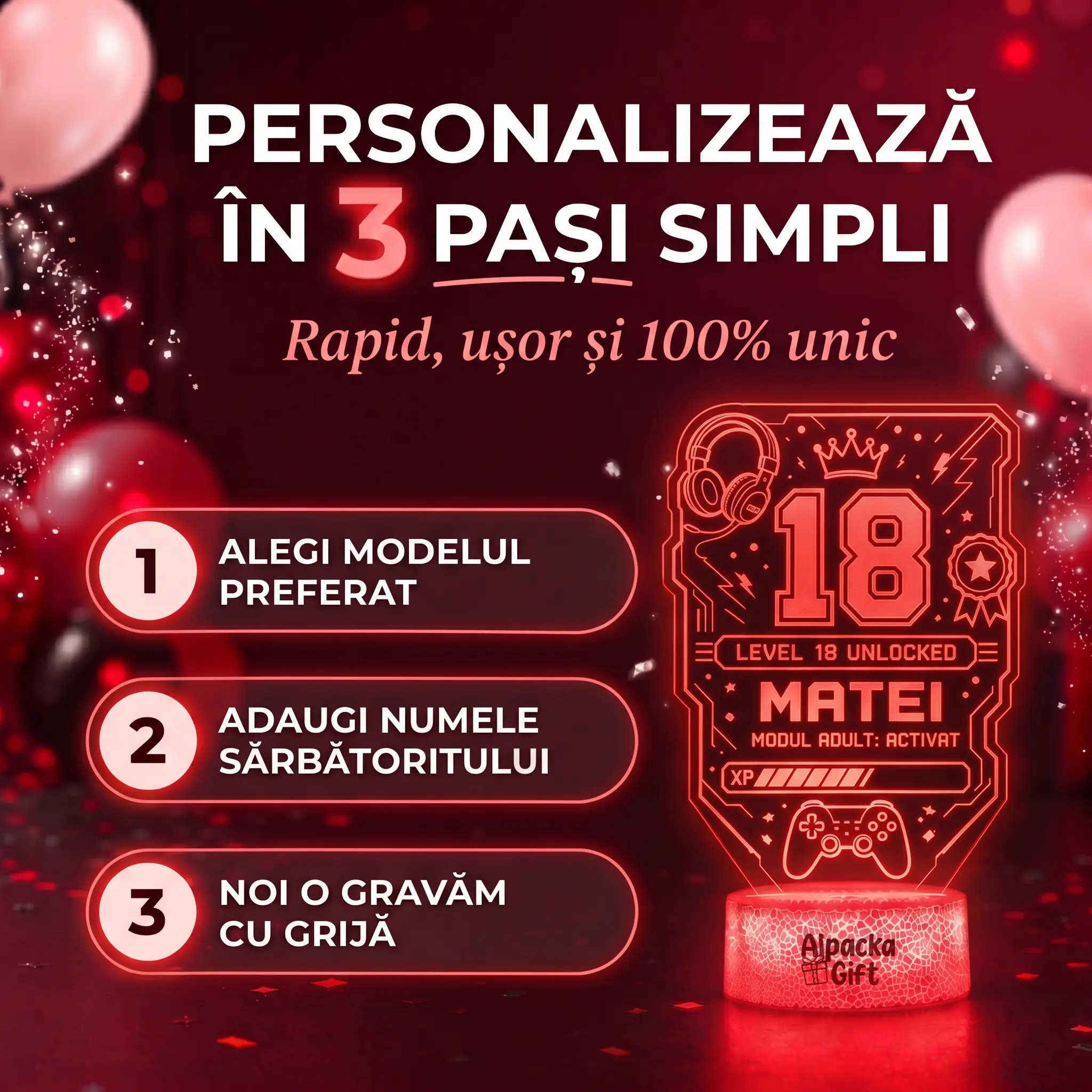 Lampă 3D Personalizată de Majorat pentru Gameri 2 [3]