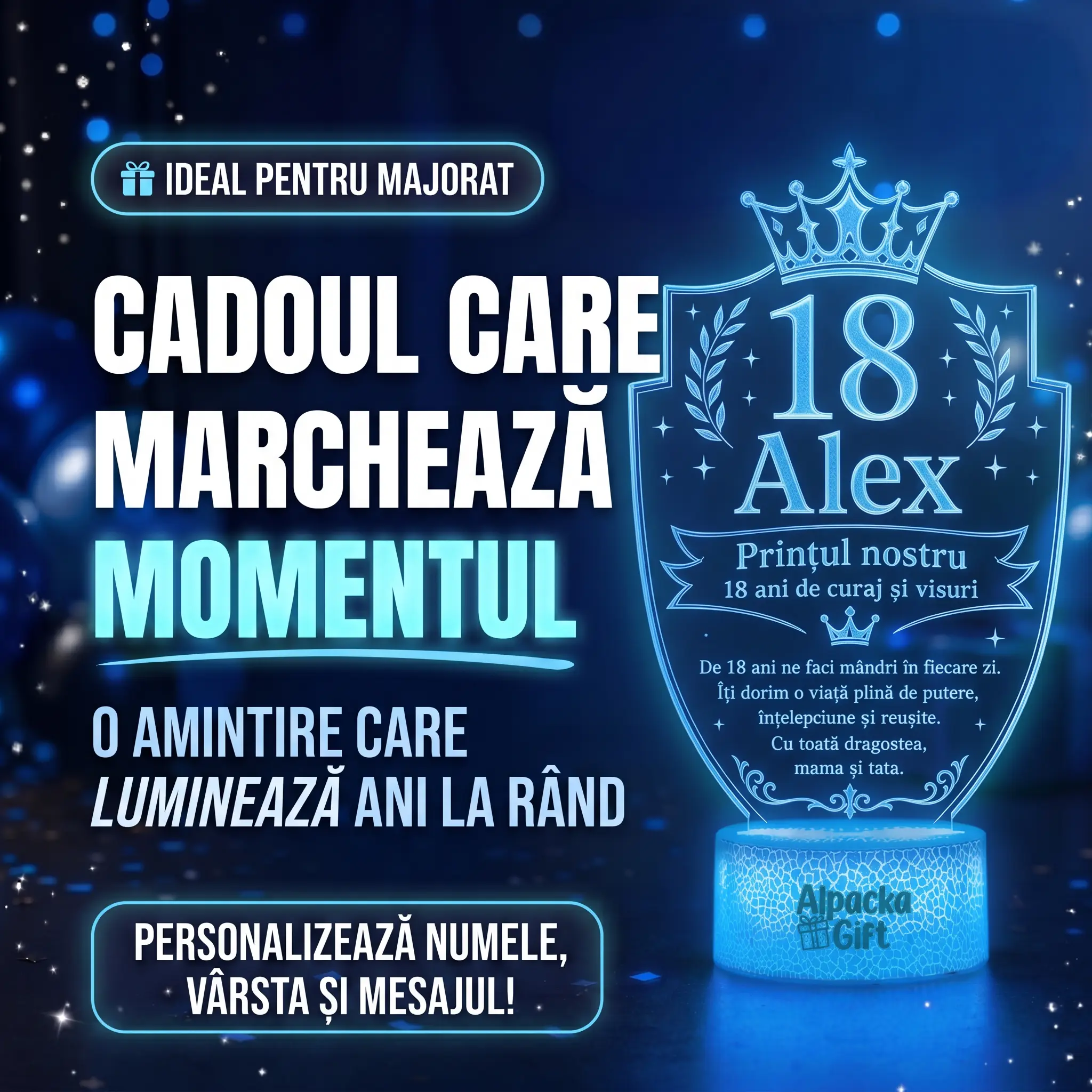 Lampă 3D Personalizată de Majorat Prințul Nostru [2]