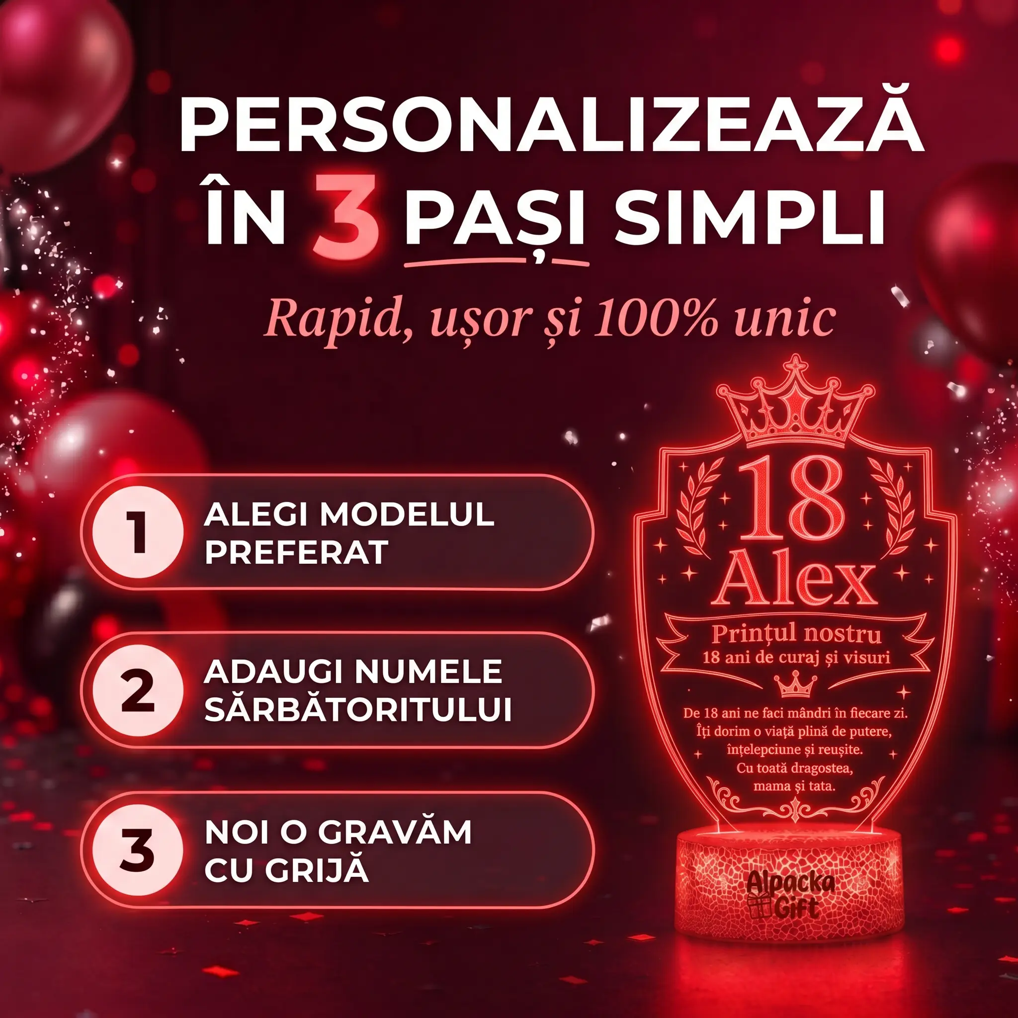 Lampă 3D Personalizată de Majorat Prințul Nostru [4]