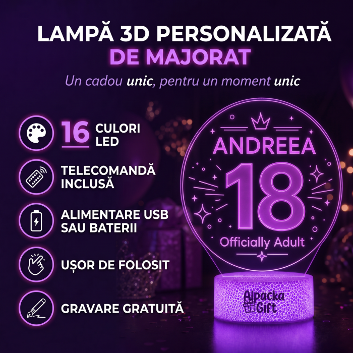 Lampă 3D Personalizată de Majorat Oficial Adult [3]