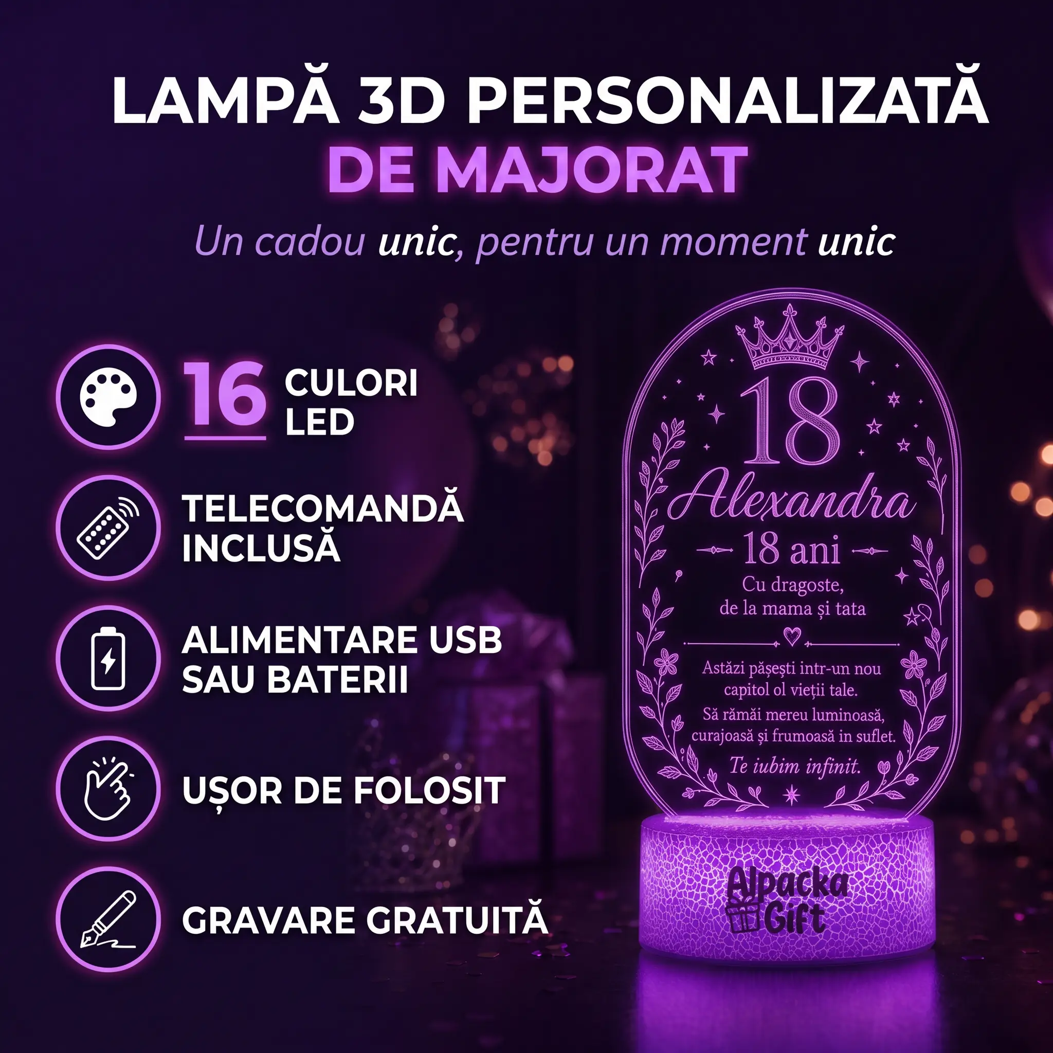 Lampă 3D Personalizată de Majorat Prințesa Noastră [3]