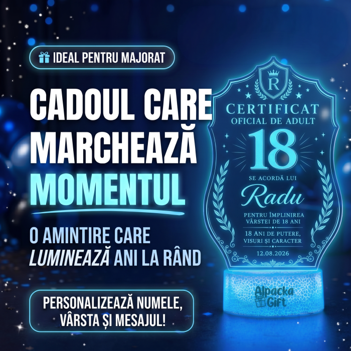 Lampă 3D Personalizată  de Majorat cu Certificat Oficial de Adult [2]