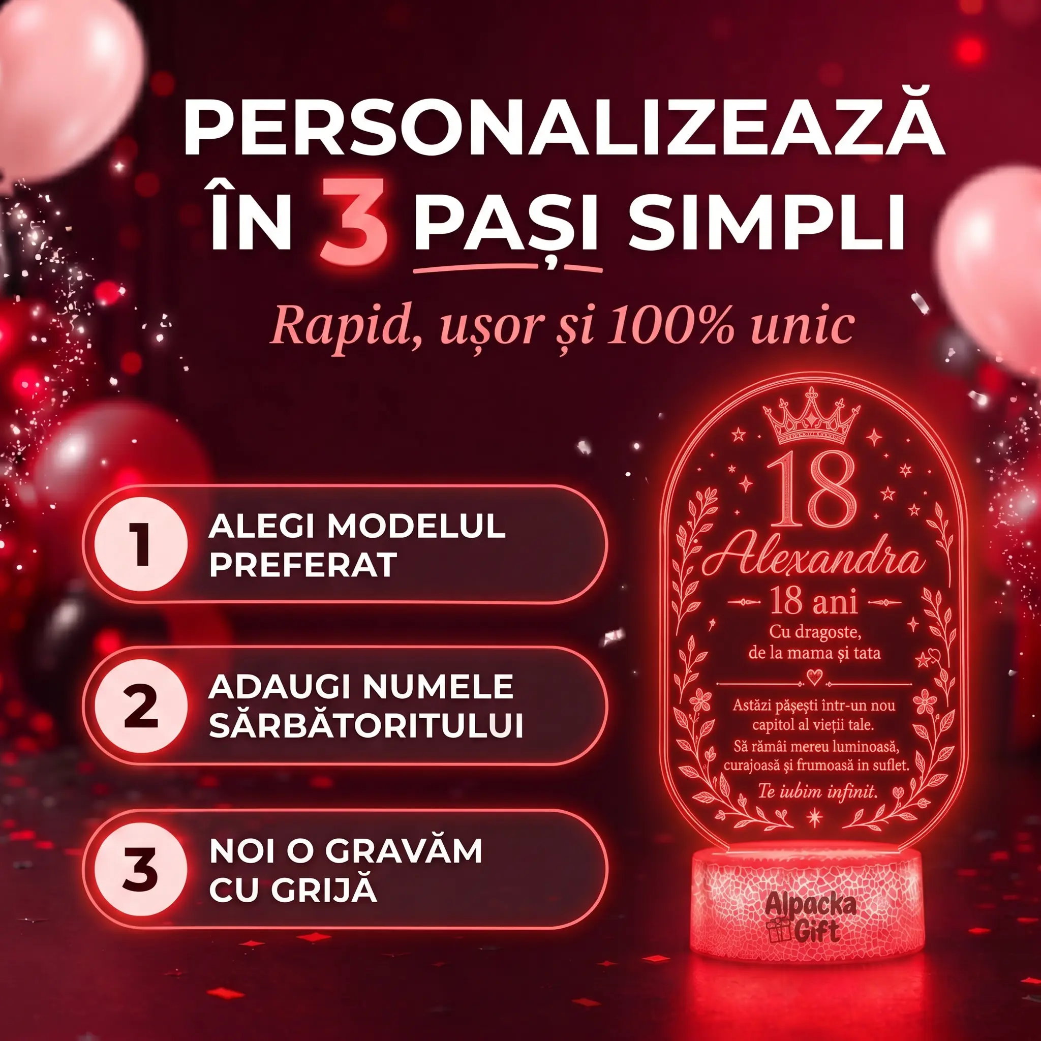 Lampă 3D Personalizată de Majorat Prințesa Noastră [4]