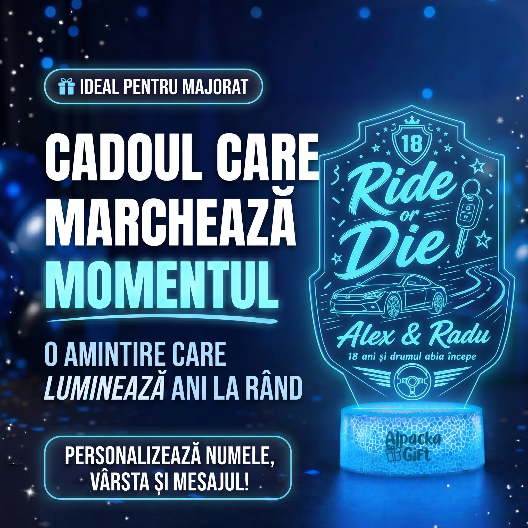 Lampă 3D Personalizată de Majorat Ride or Die [2]
