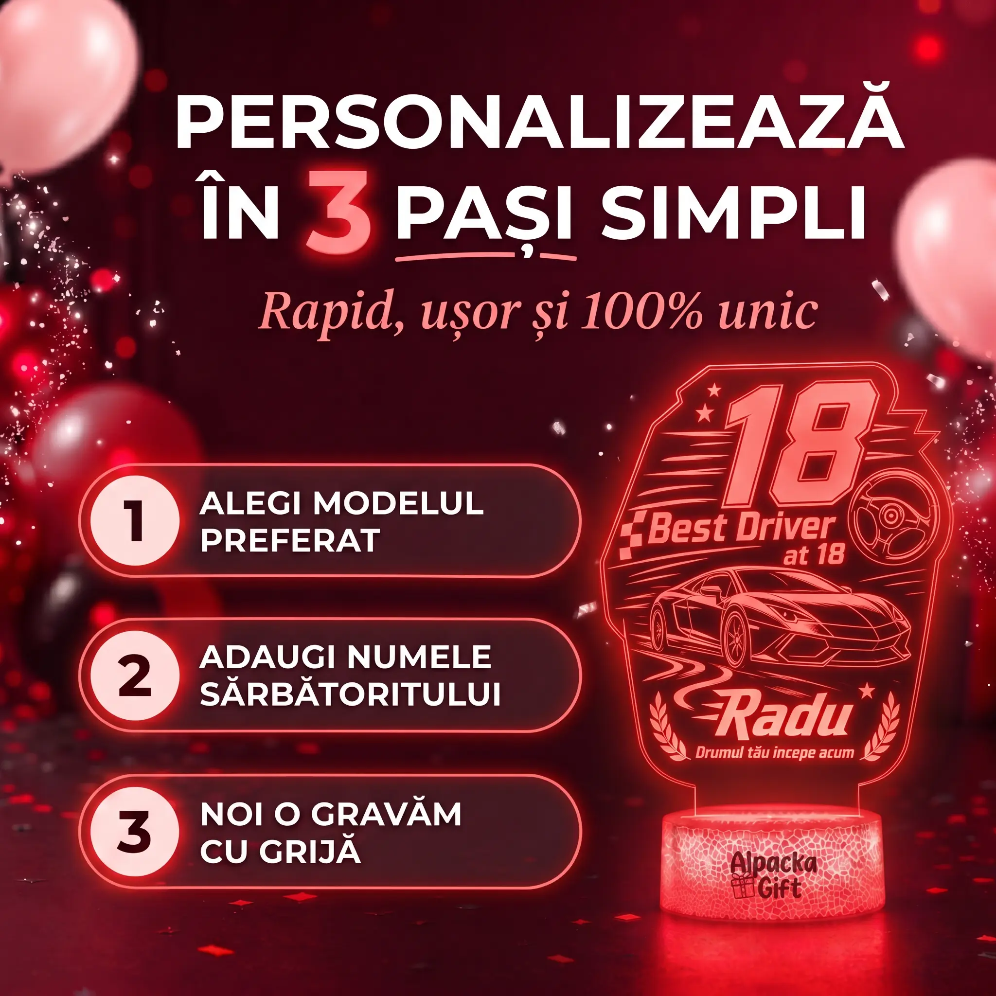 Lampă 3D Personalizată de Majorat Best Driver [3]
