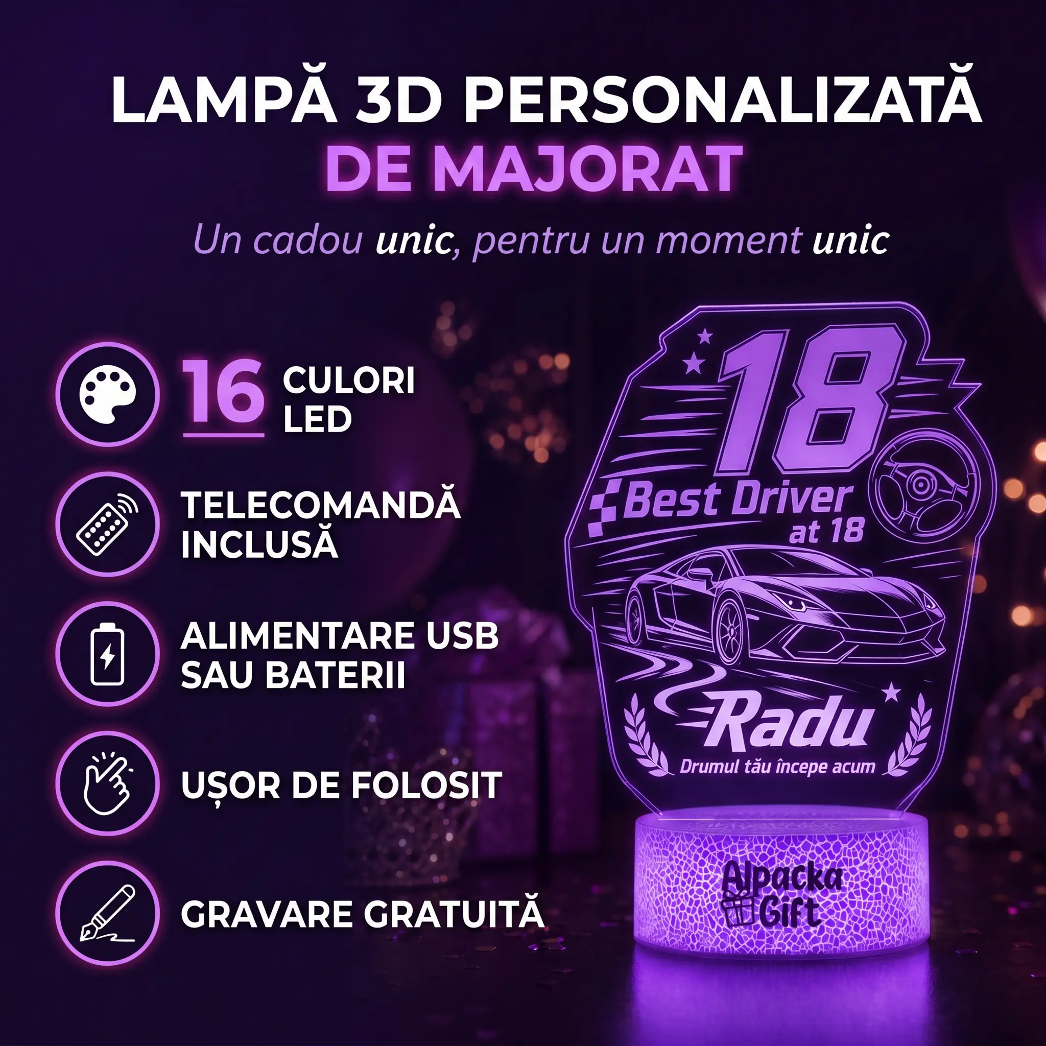 Lampă 3D Personalizată de Majorat Best Driver [4]
