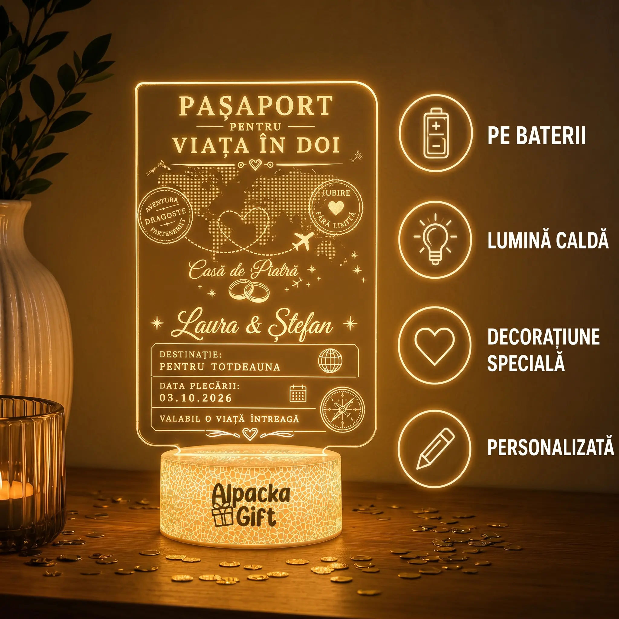Lampă 3D Pașaport Pentru Viața în Doi [4]