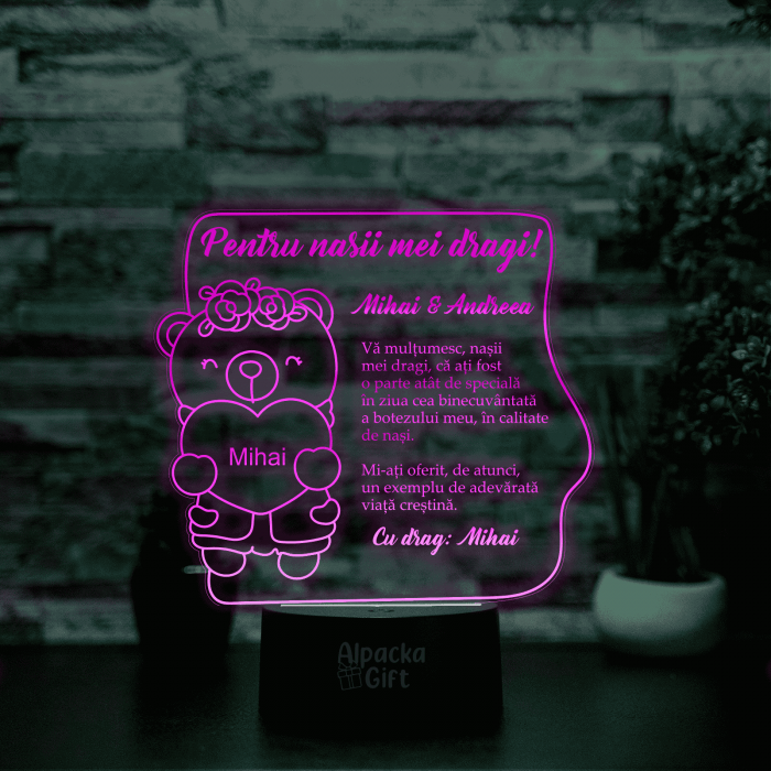 Lampa 3D - Ursuleț (fetiță) cu Inimă [4]