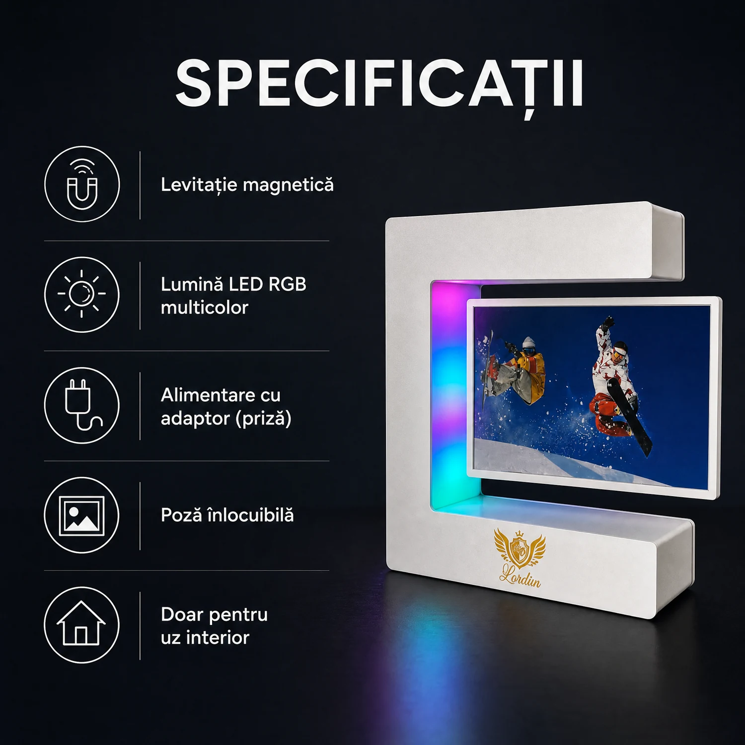 Ramă Foto Levitantă Pătrată cu LED RGB Albă Alpacka Gift [3]