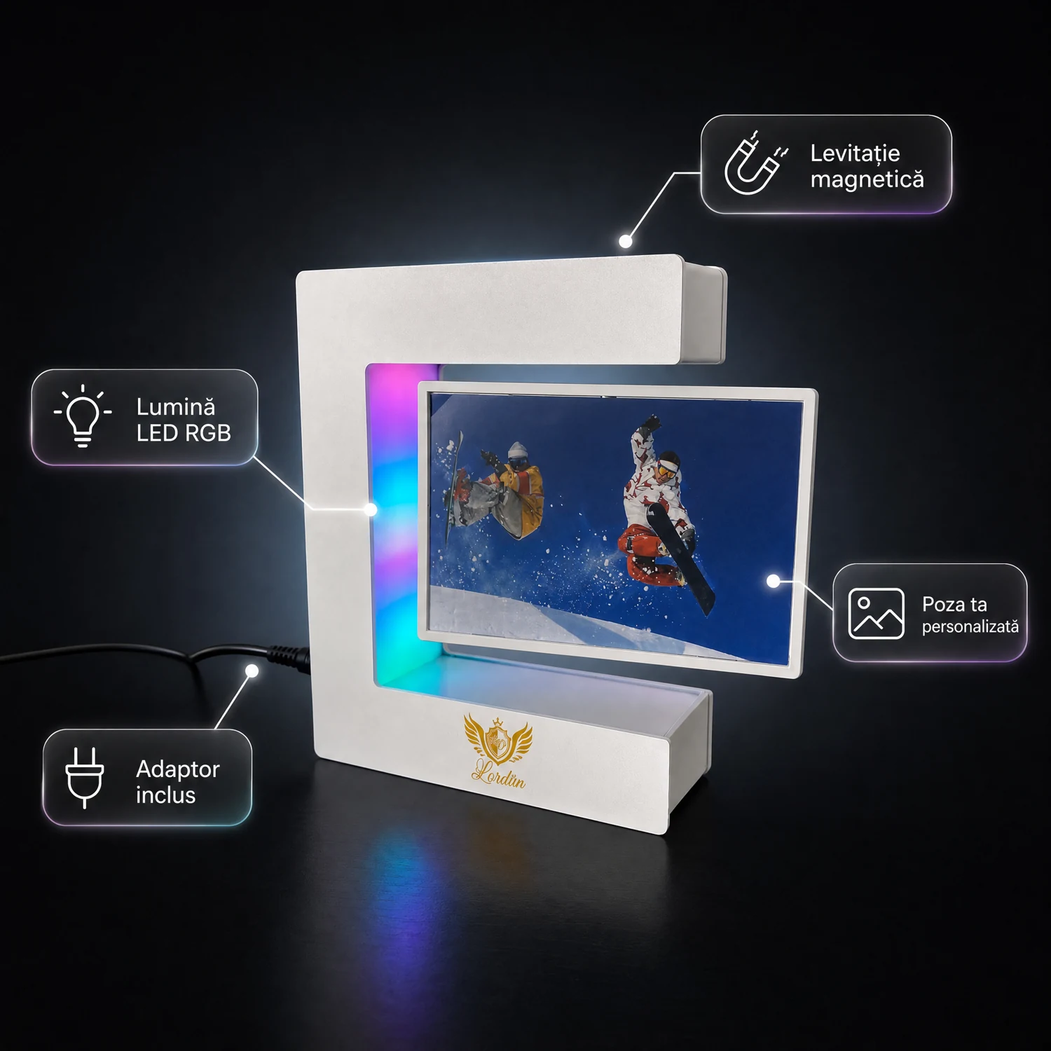 Ramă Foto Levitantă Pătrată cu LED RGB Albă Alpacka Gift [2]