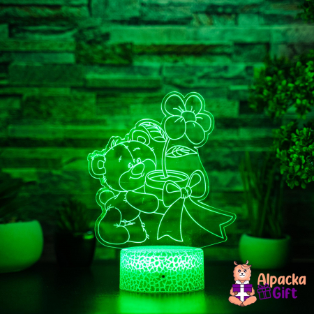 Pentru Ocazii - Lampă 3D Ursuleț cu Floare