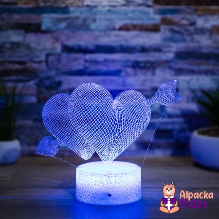 Pentru Ocazii - Lampă 3D - 2 Inimi Săgeată