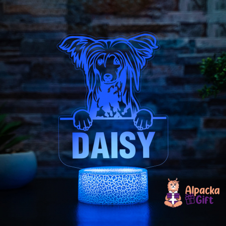 Rase de Caini - Lampă 3D - Chinezesc cu Moț (Chinese Crested)