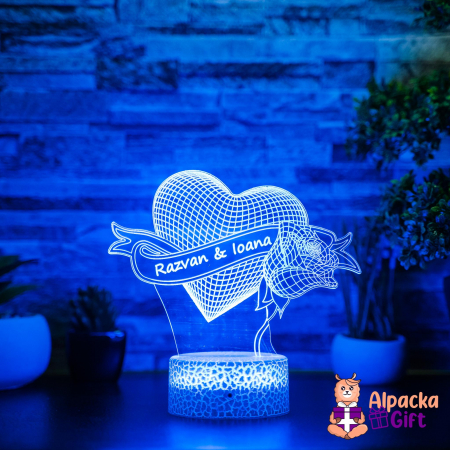 Lampă 3D Inimă cu Trandafir [2]