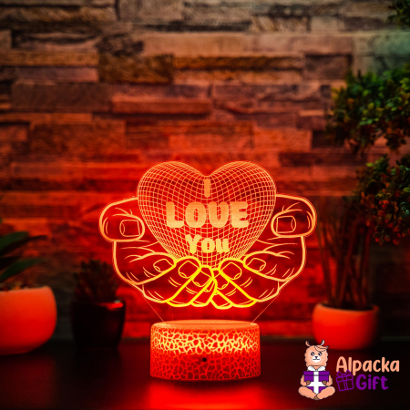 Nunta - Lampă 3D Inimă în Palme I LOVE YOU
