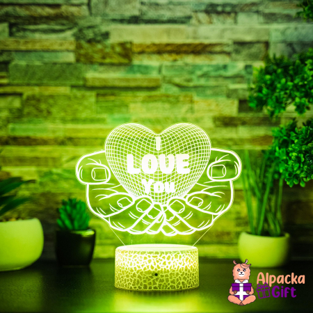 Lampă 3D Inimă în Palme I LOVE YOU [4]