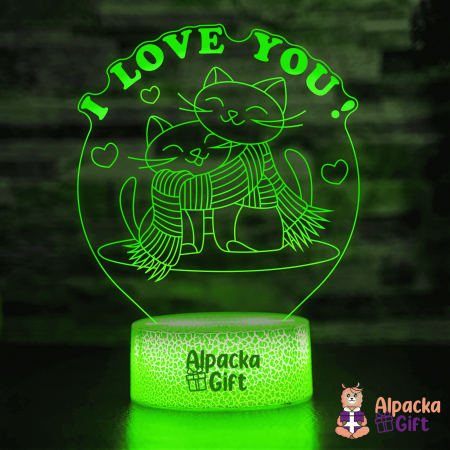 Pentru Indragostiti - Lampă 3D - Pisici I Love You
