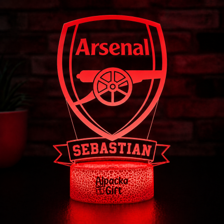 Pasiuni - Lampă 3D Arsenal personalizată cu nume - Cadou fan fotbal
