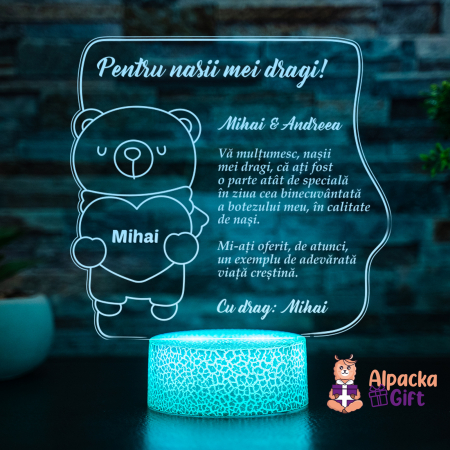 Botez - Lampa 3D - Ursuleț (băiețel) cu Inima