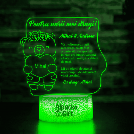 Botez - Lampa 3D - Ursuleț (fetiță) cu Inimă