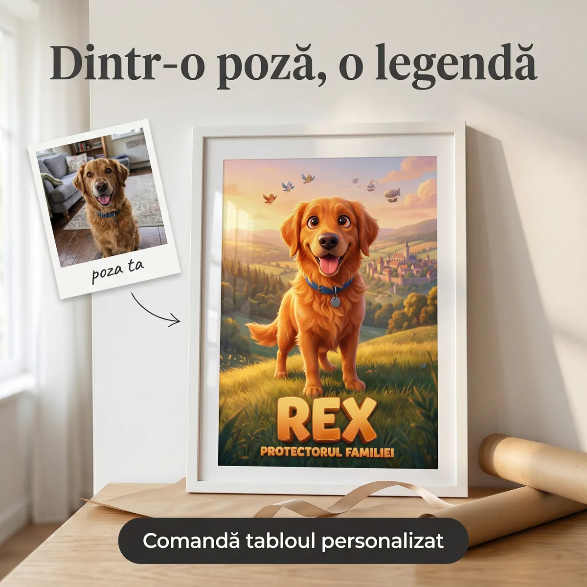 Pets - Tablou Personalizat Caine Aventurier - cadou pet personalizat