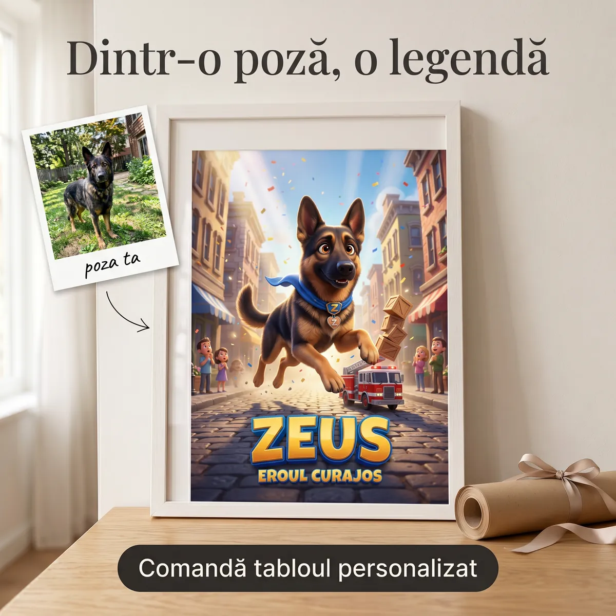 Pets - Tablou Personalizat Caine Erou - cadou pet personalizat