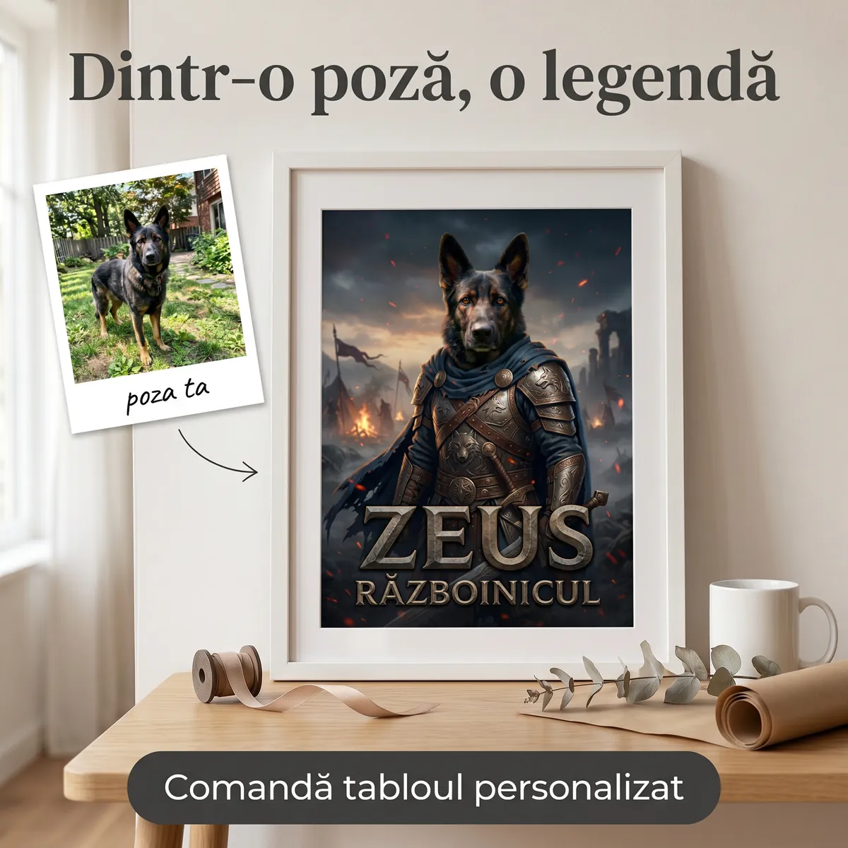 Pets - Tablou Personalizat Caine Razboinic Battlefield - cadou pet personalizat