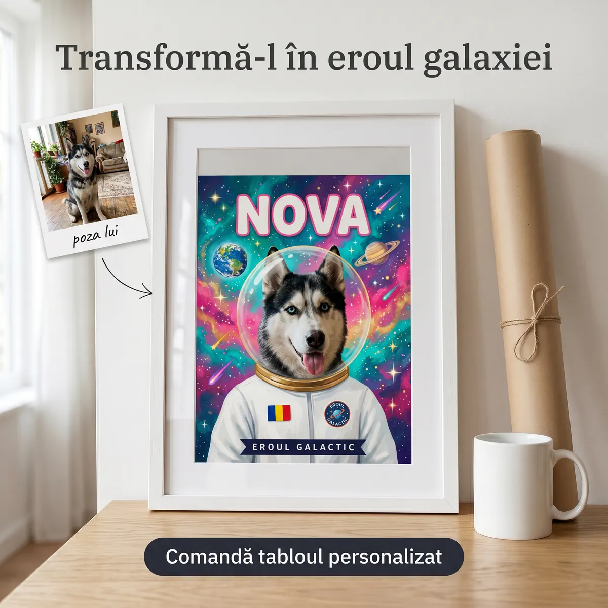 Pets - Tablou Personalizat Catel Astronaut - cadou pet personalizat