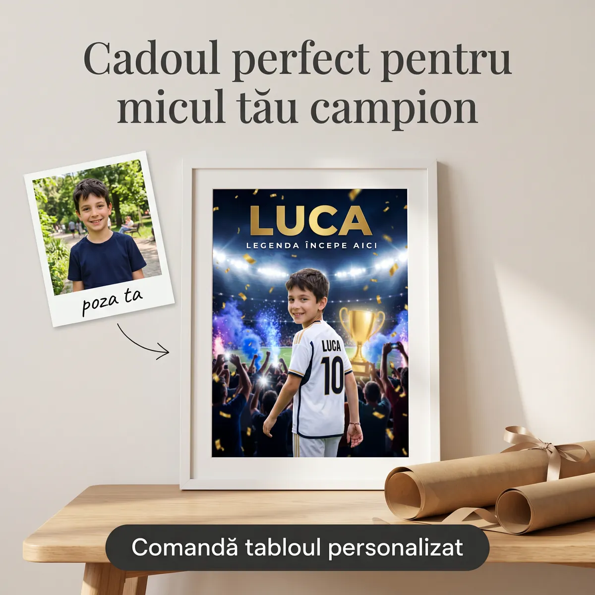 Fotbal - Tablou personalizat Champions League - cadou fotbal copii