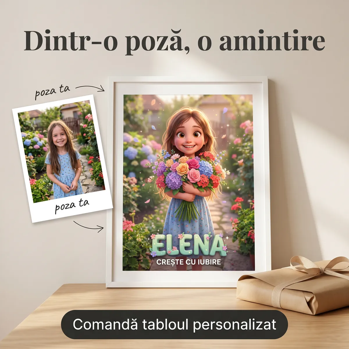 Copii - Tablou personalizat Grădina cu Flori - cadou copii Alpacka Gift