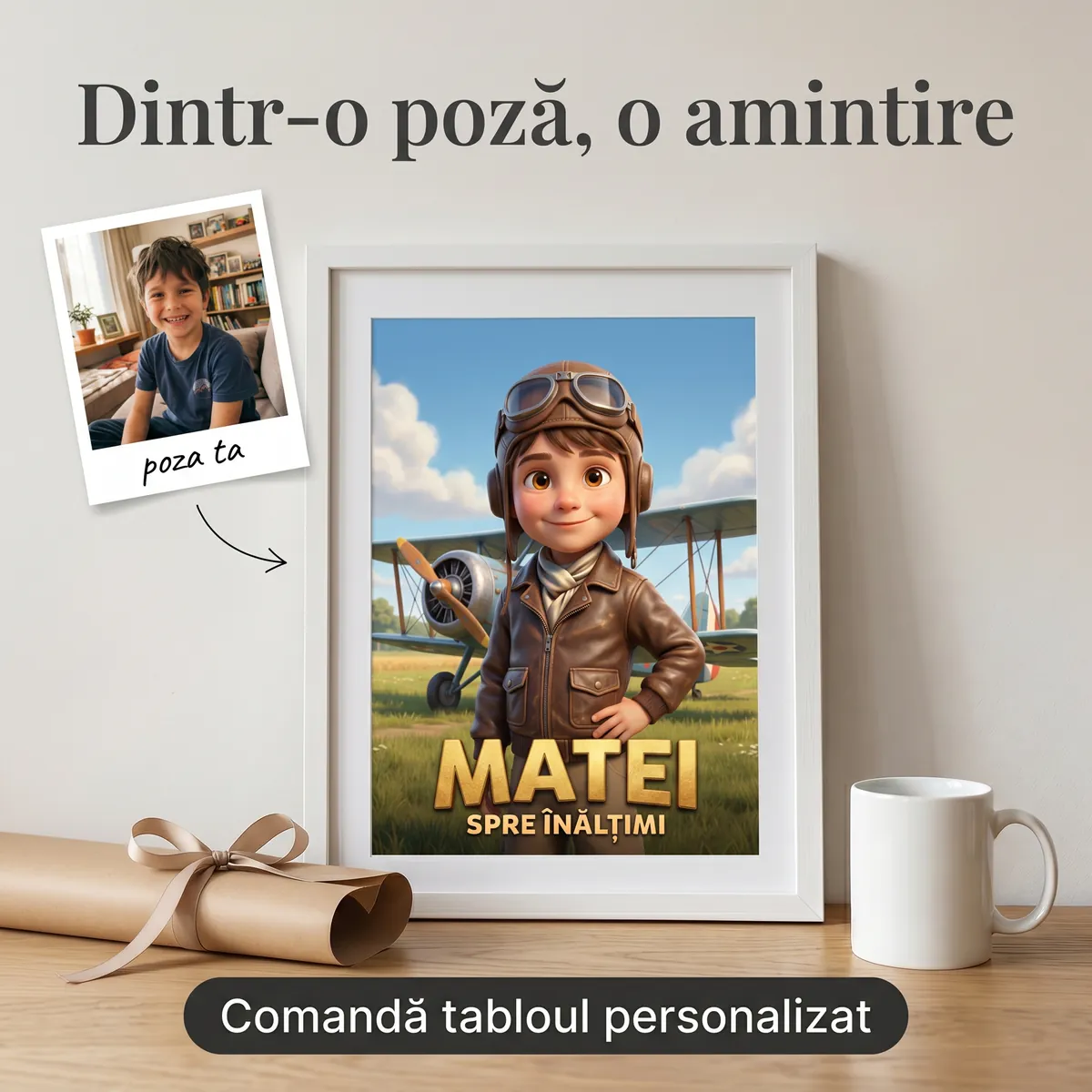 Copii - Tablou personalizat Micul Aviator - cadou copii Alpacka Gift