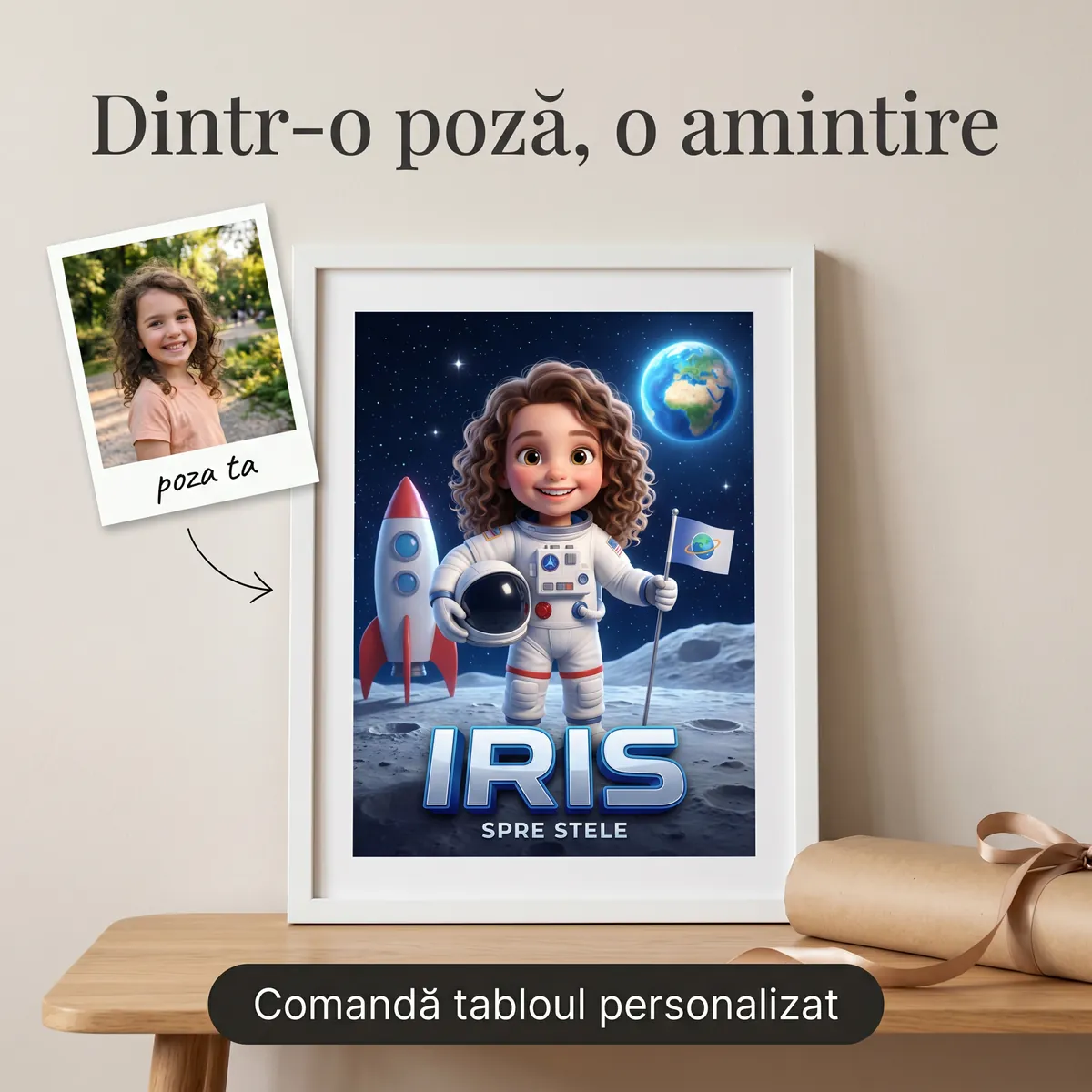 Copii - Tablou personalizat Micuța Astronaută - cadou copii Alpacka Gift