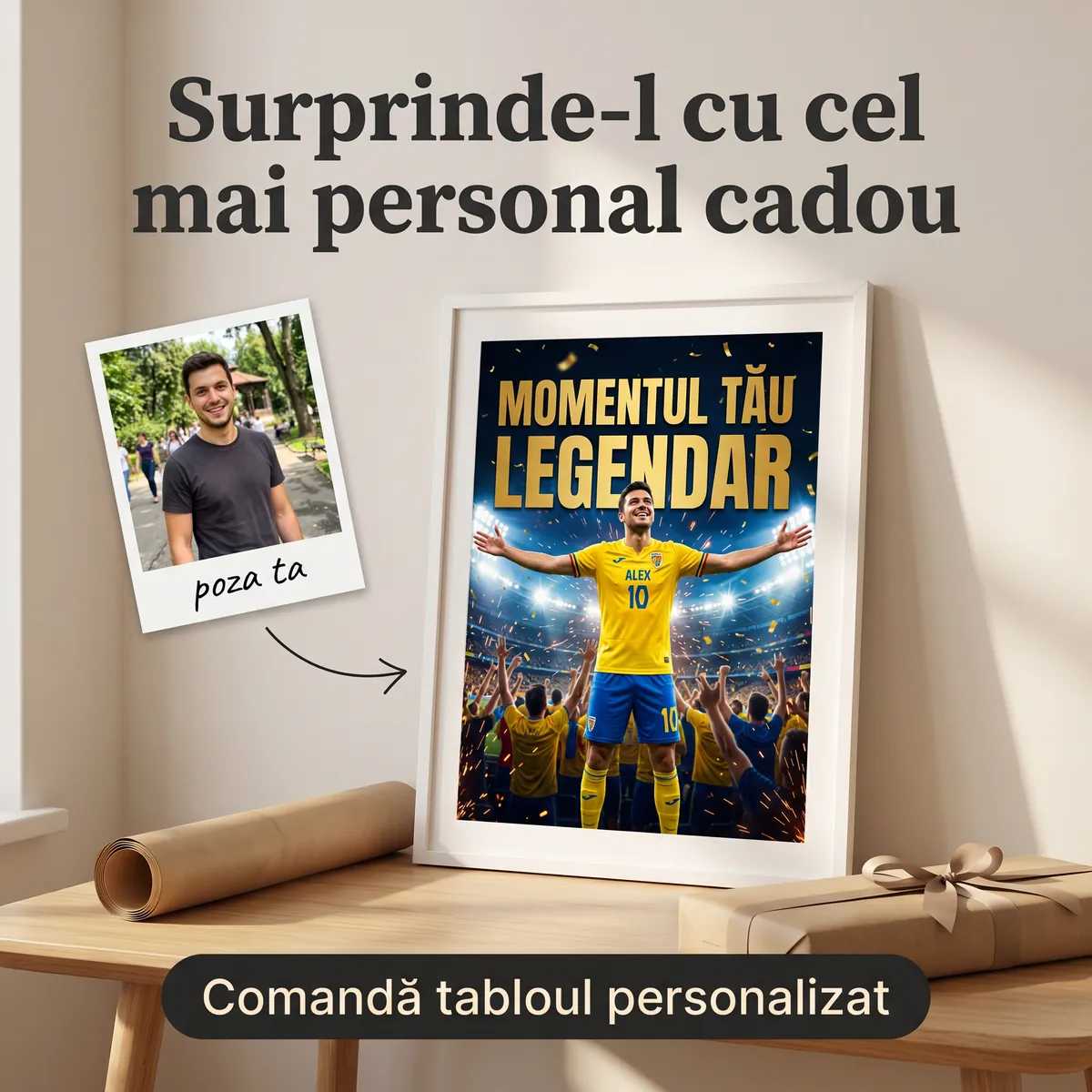 Fotbal - Tablou personalizat Momentul Legendar - cadou fotbal