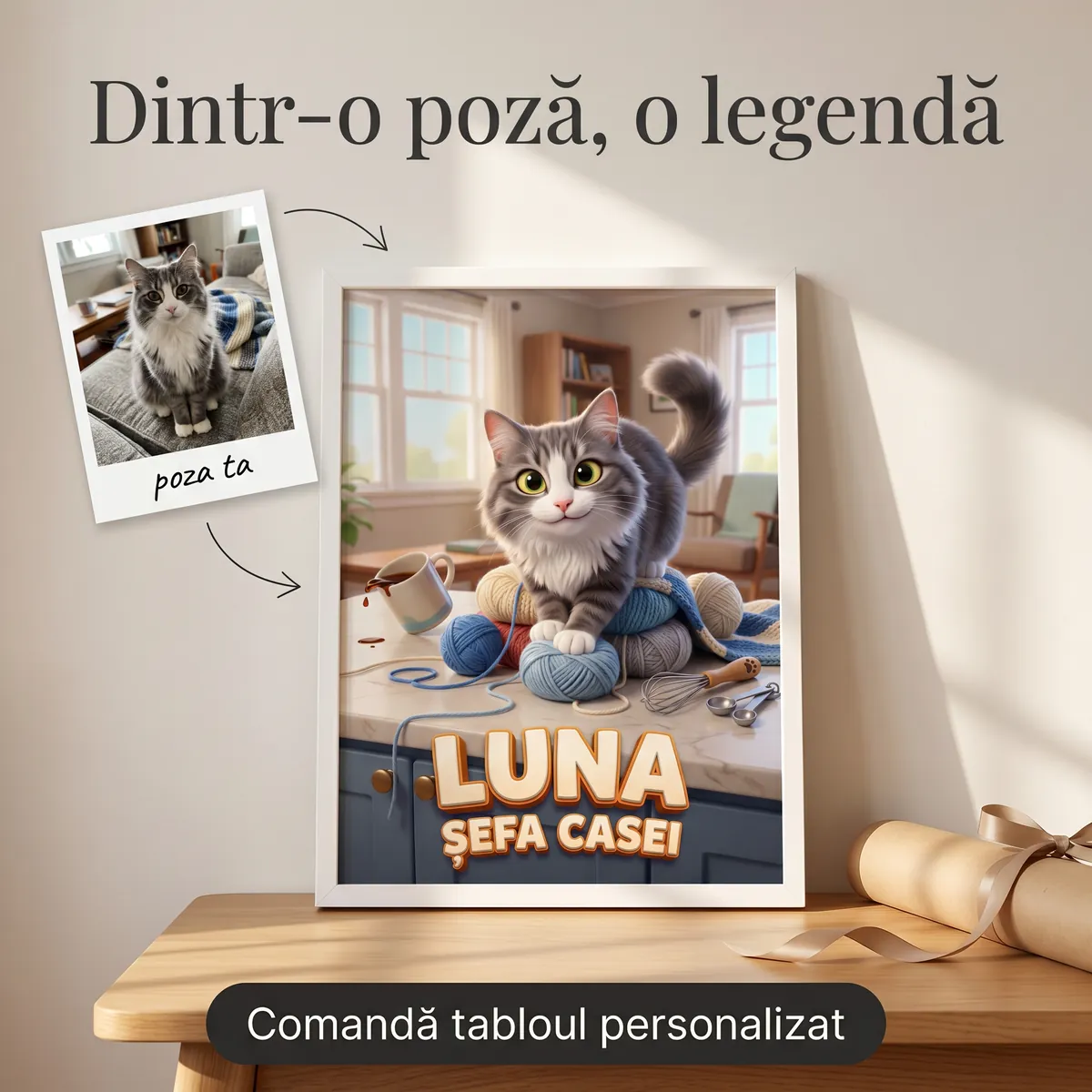 Pets - Tablou Personalizat Pisica Comedie - cadou pet personalizat