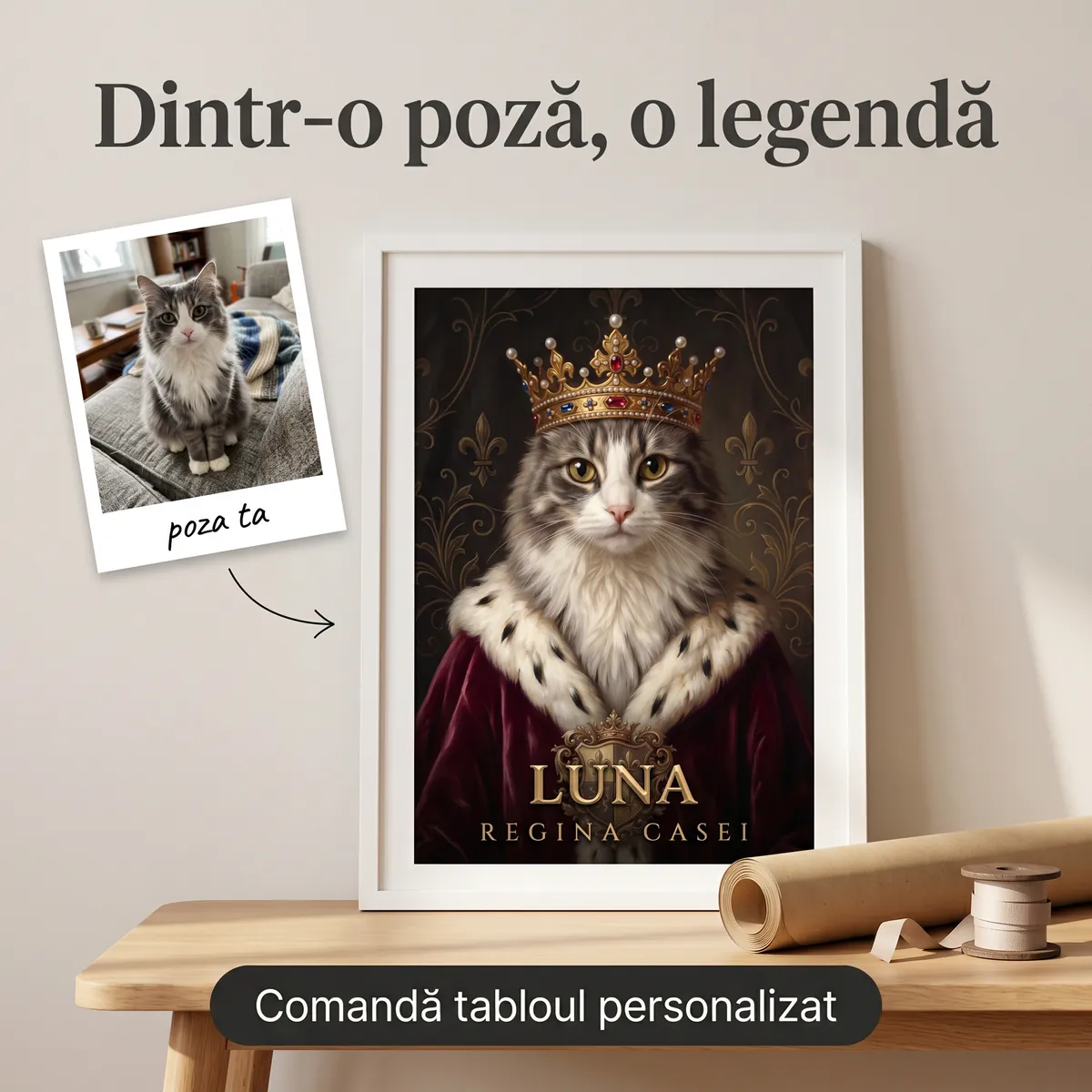 Pets - Tablou Personalizat Pisica Regala - cadou pet personalizat