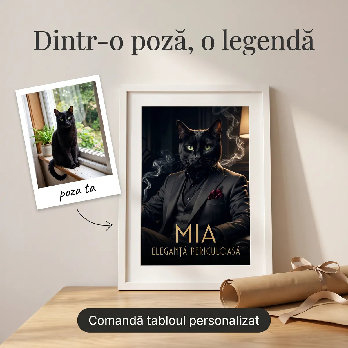 Pets - Tablou Personalizat Pisica Villain Noir - cadou pet personalizat