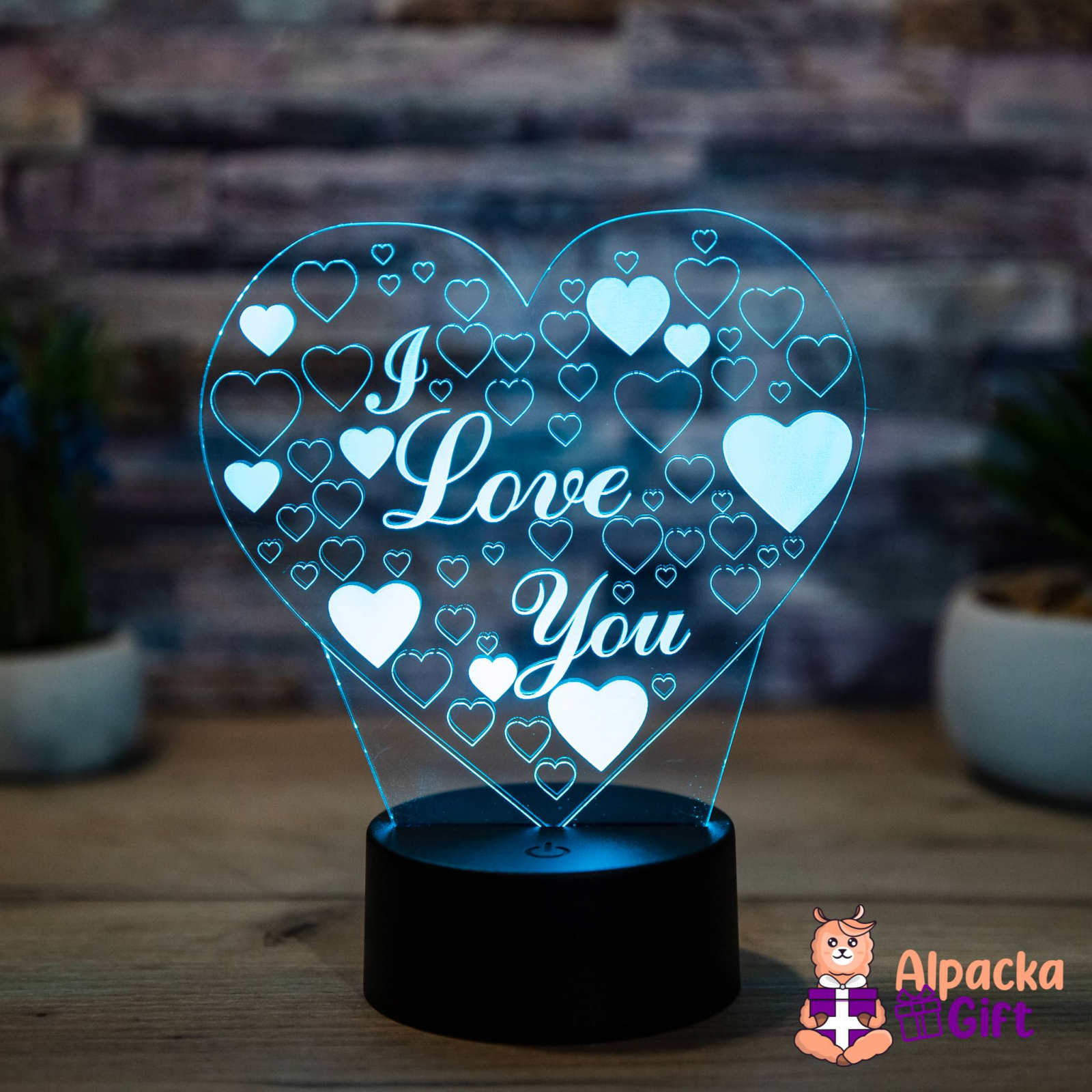 Lampă 3D - I Love You - Inimă Negru